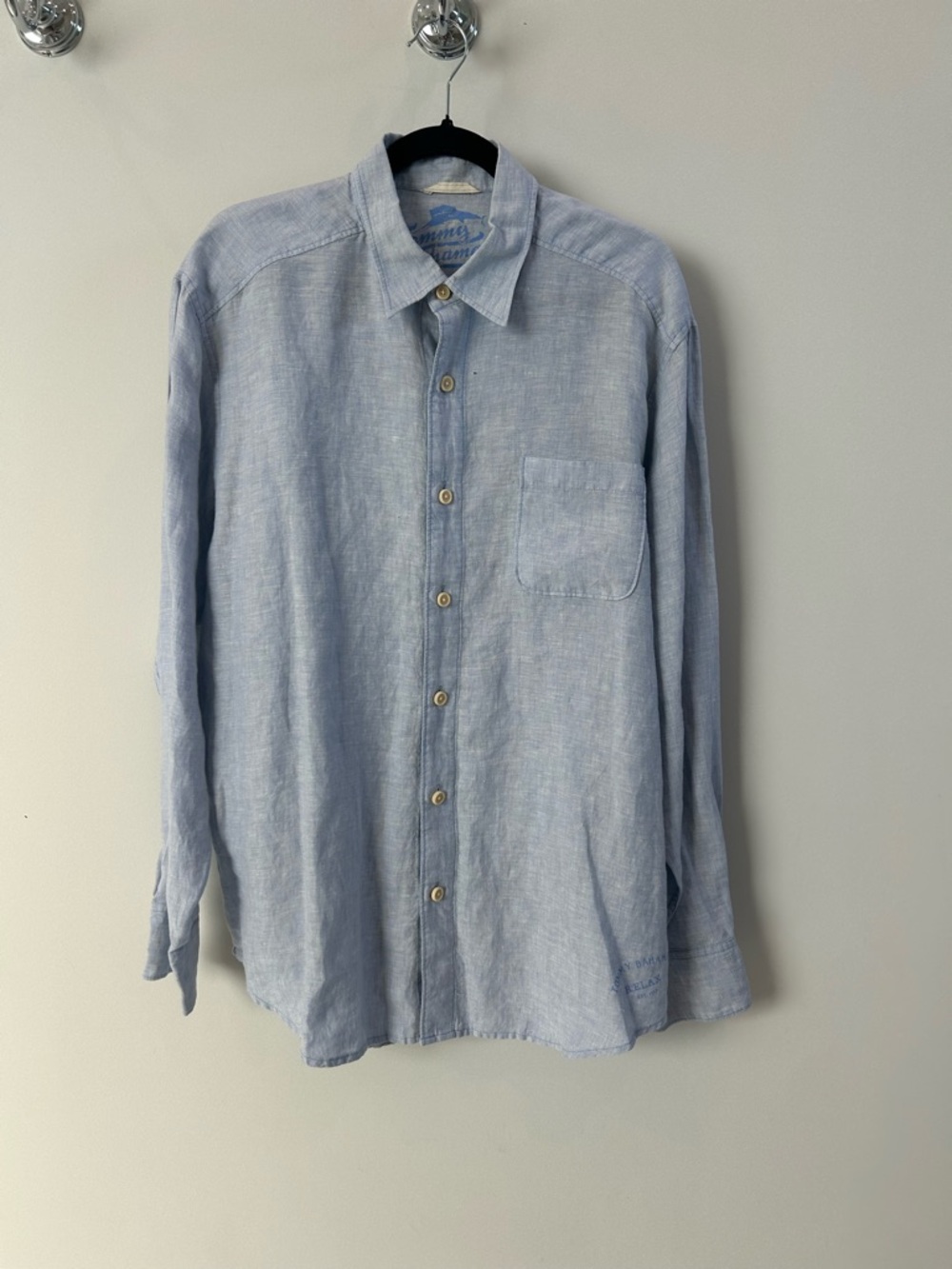 Tommy Bahama Light Blue 100% Linen Button-Up Shirt - Size Large